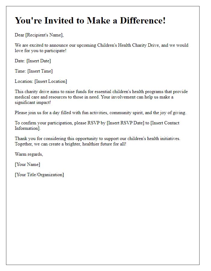 Letter template of invitation to participate in a children's health charity drive