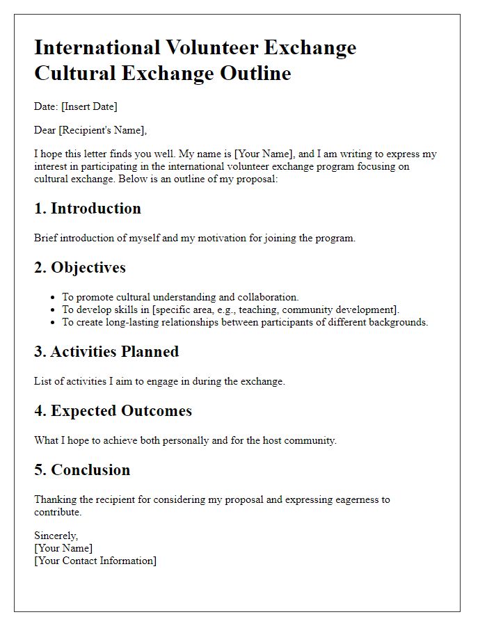 Letter template of international volunteer exchange cultural exchange outline