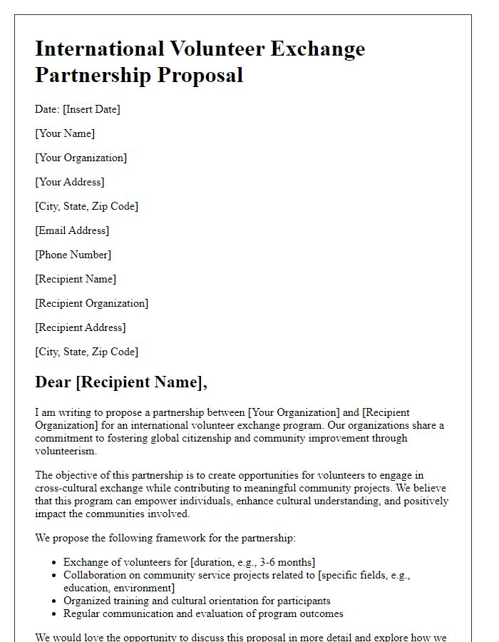 Letter template of international volunteer exchange partnership proposal