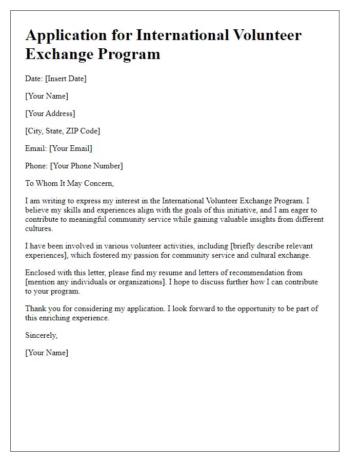 Letter template of international volunteer exchange program application