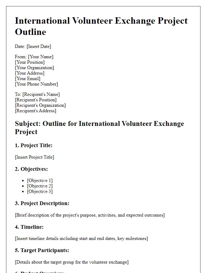 Letter template of international volunteer exchange project outline