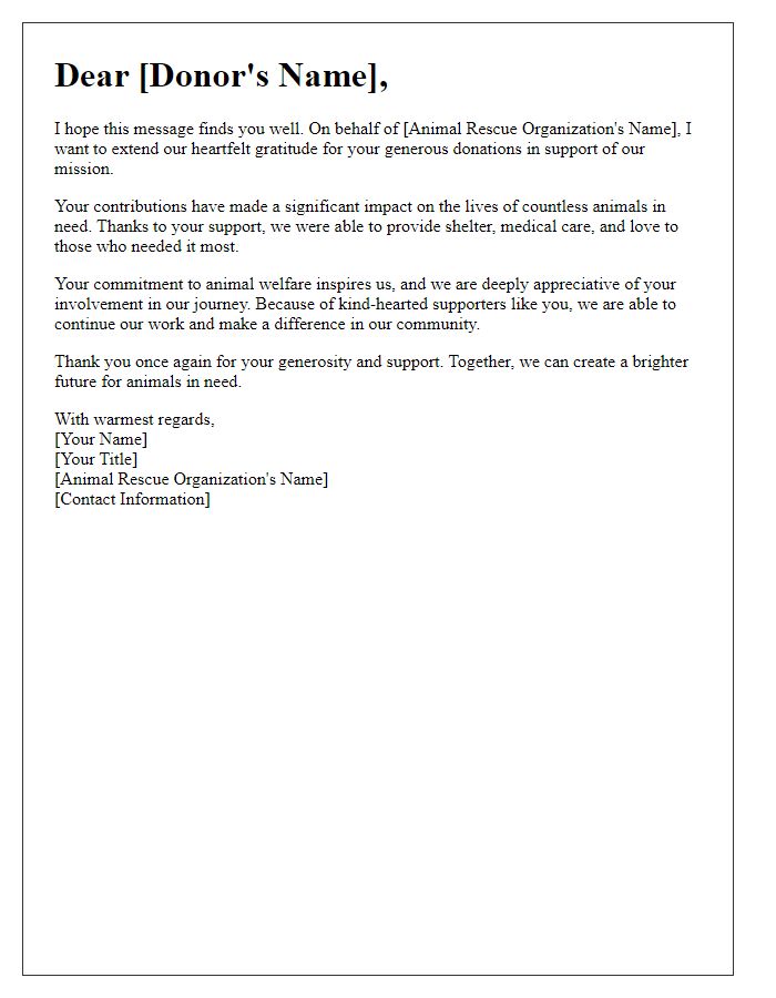 Letter template of gratitude for previous donations in animal rescue