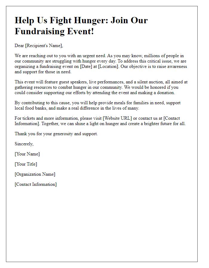 Letter template of fundraising letter for hunger awareness event