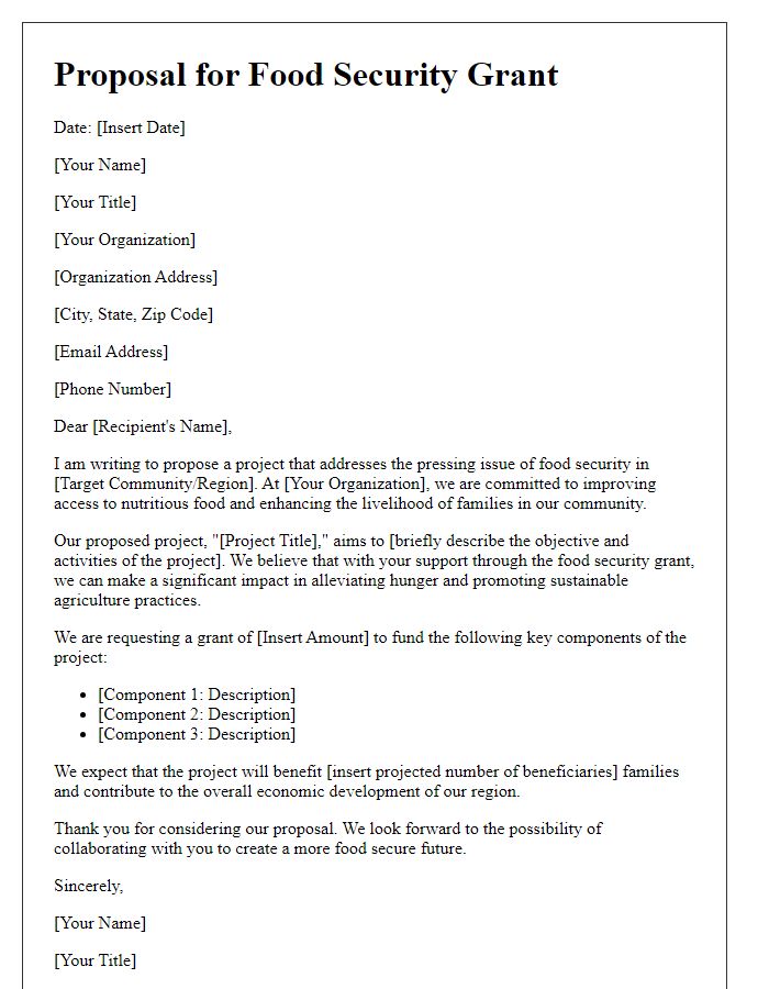 Letter template of proposal for food security grant