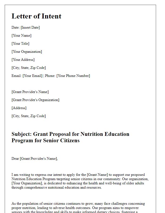 Letter template of nutrition education grant proposal focusing on senior citizens.