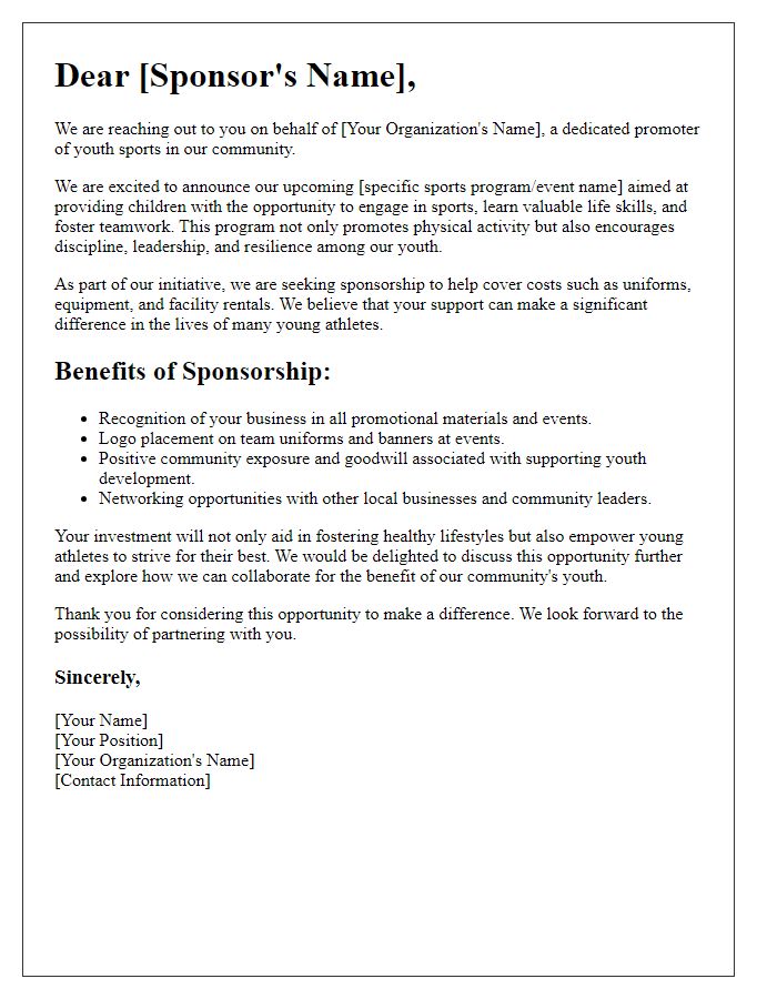 Letter template of benefits for youth sports program sponsorship