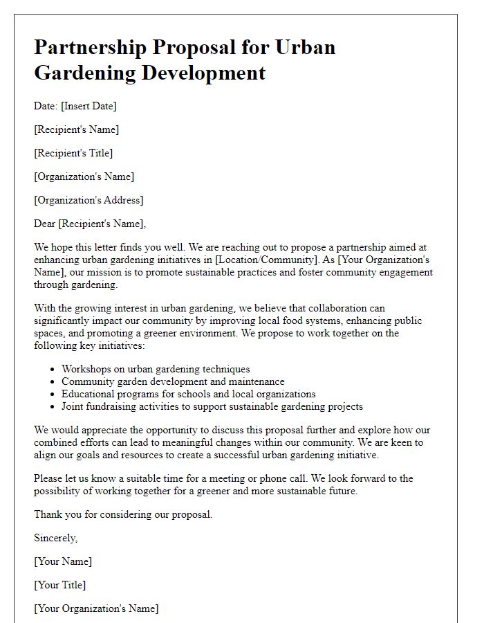 Letter template of partnership proposal for urban gardening development