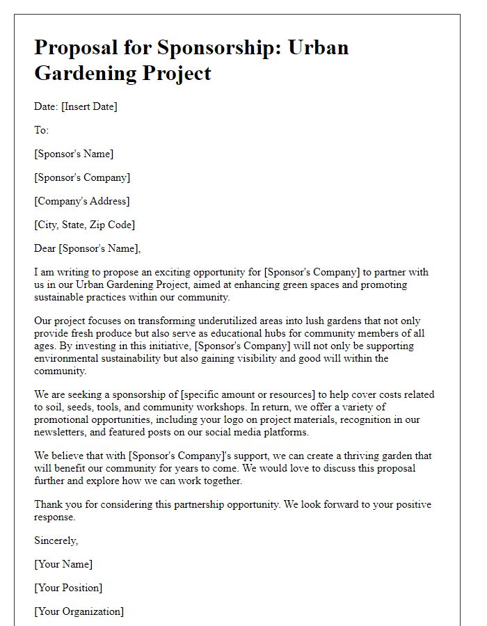 Letter template of proposal for urban gardening project sponsorship