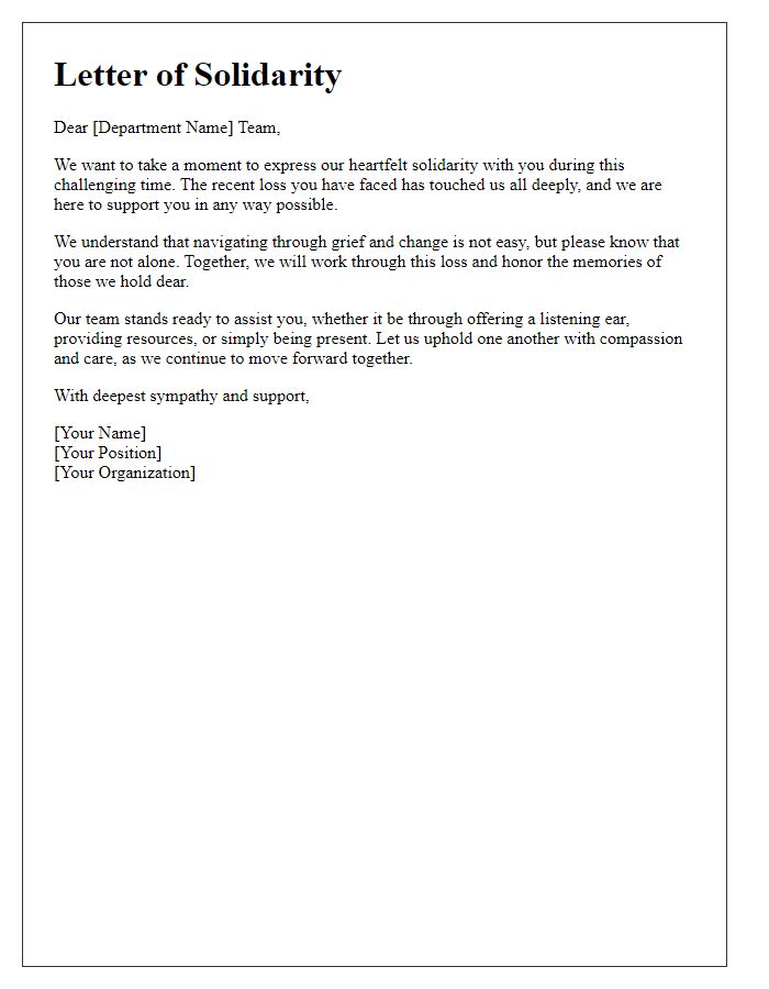 Letter template of solidarity for a department facing loss.