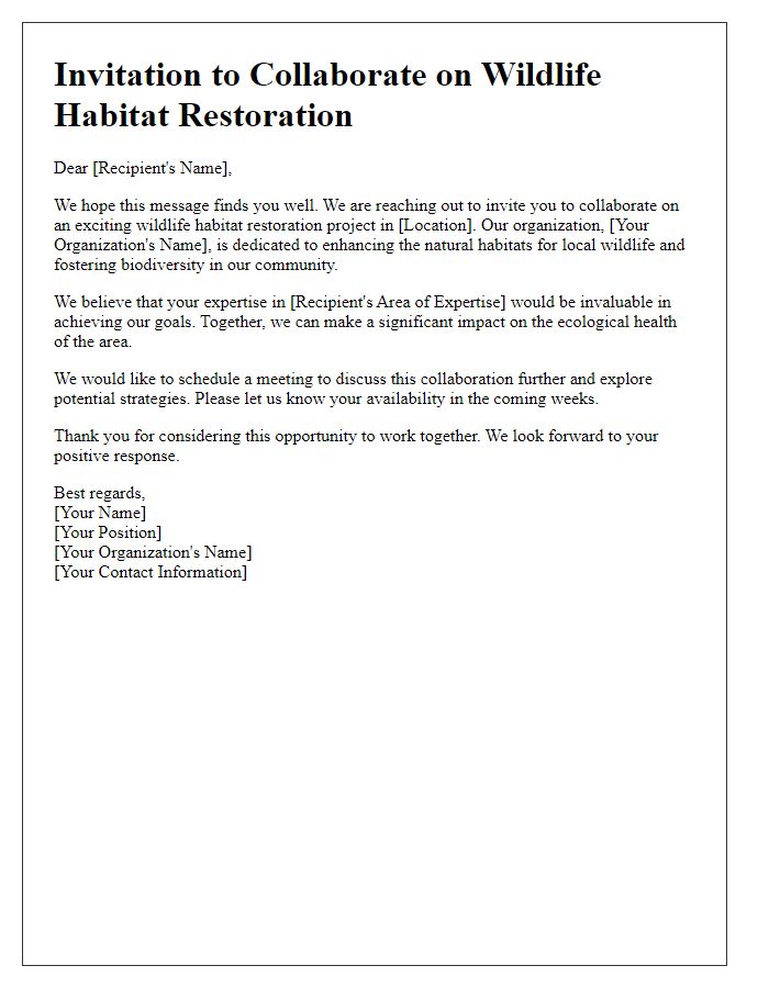 Letter template of wildlife habitat restoration collaboration invitation