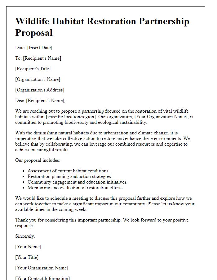 Letter template of wildlife habitat restoration partnership proposal