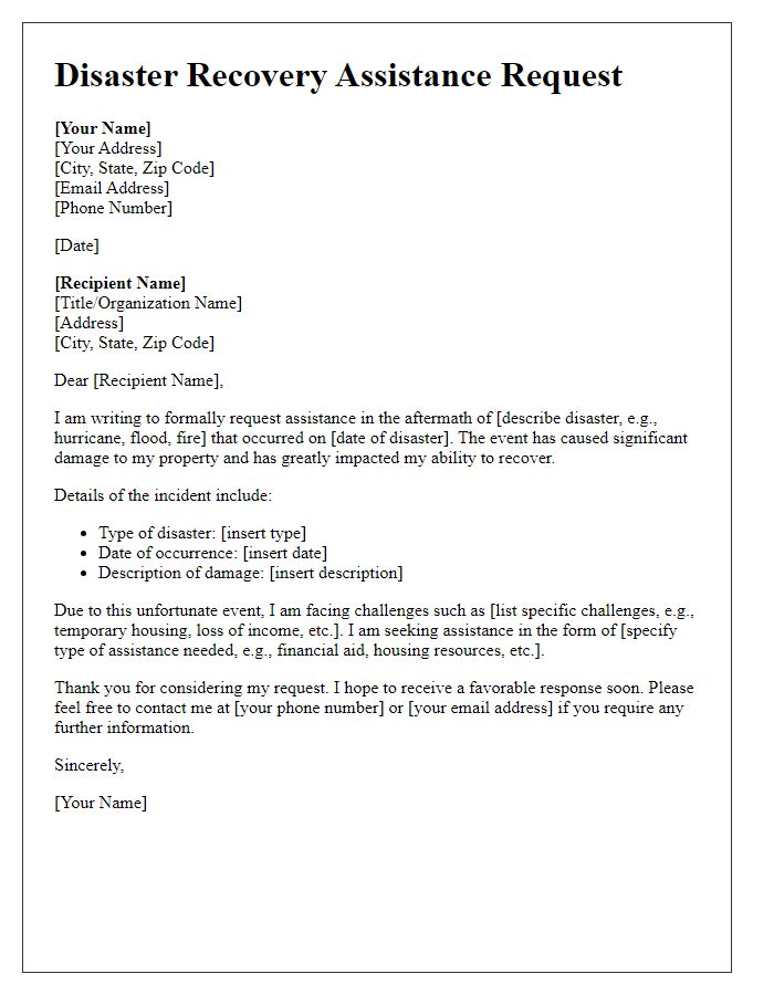 Letter template of disaster recovery assistance request