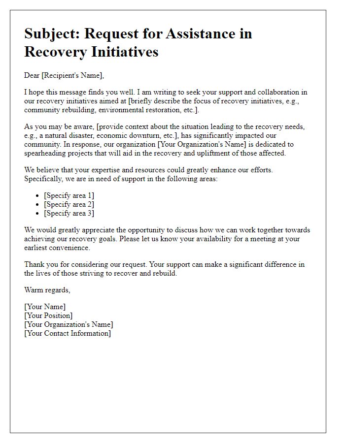 Letter template of help needed for recovery initiatives