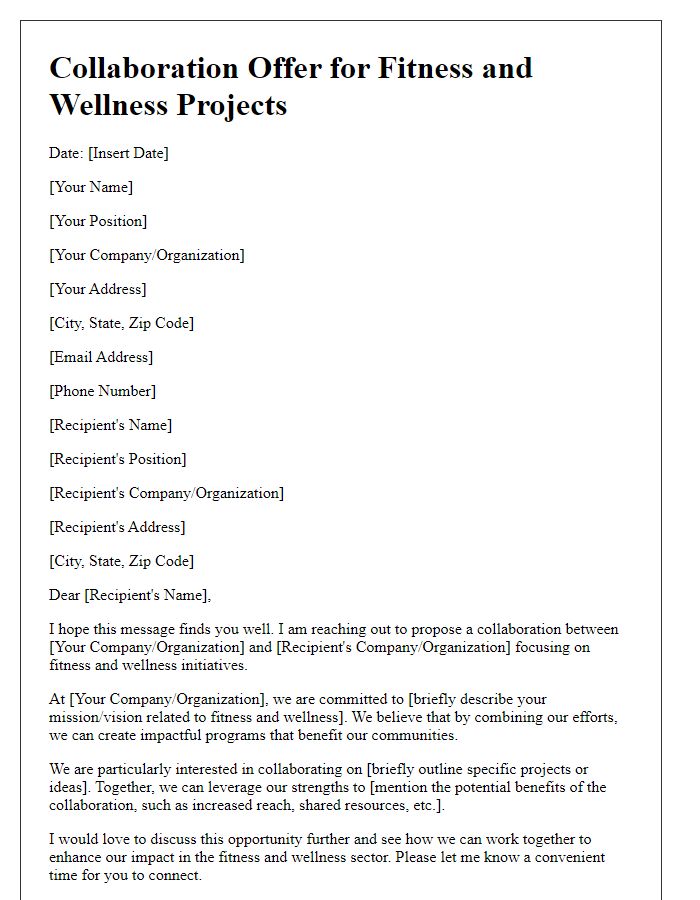 Letter template of collaboration offer for fitness and wellness projects