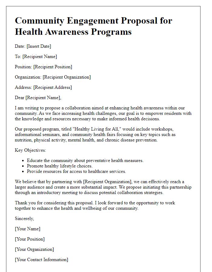 Letter template of community engagement proposal for health awareness programs