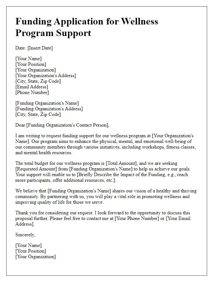 Letter template of funding application for wellness program support