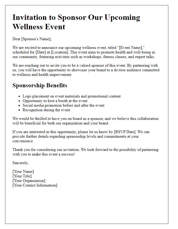 Letter template of sponsorship invitation for wellness events