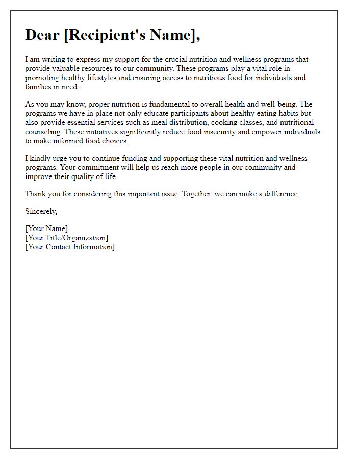 Letter template of support appeal for nutrition and wellness programs