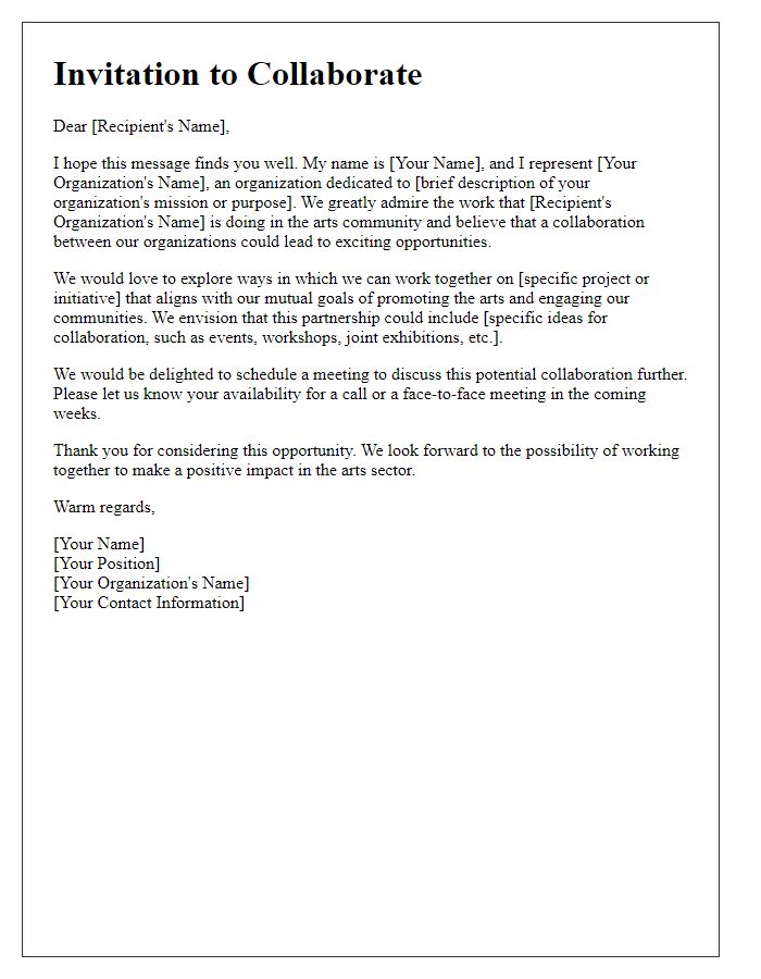 Letter template of collaboration invitation for arts organizations