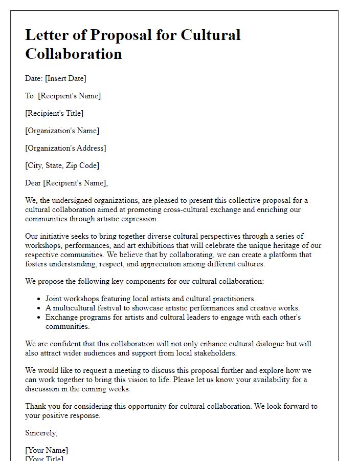 Letter template of collective proposal for cultural collaboration