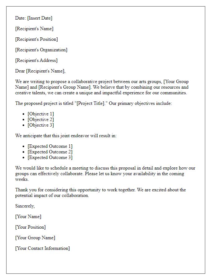 Letter template of joint project proposal for arts groups