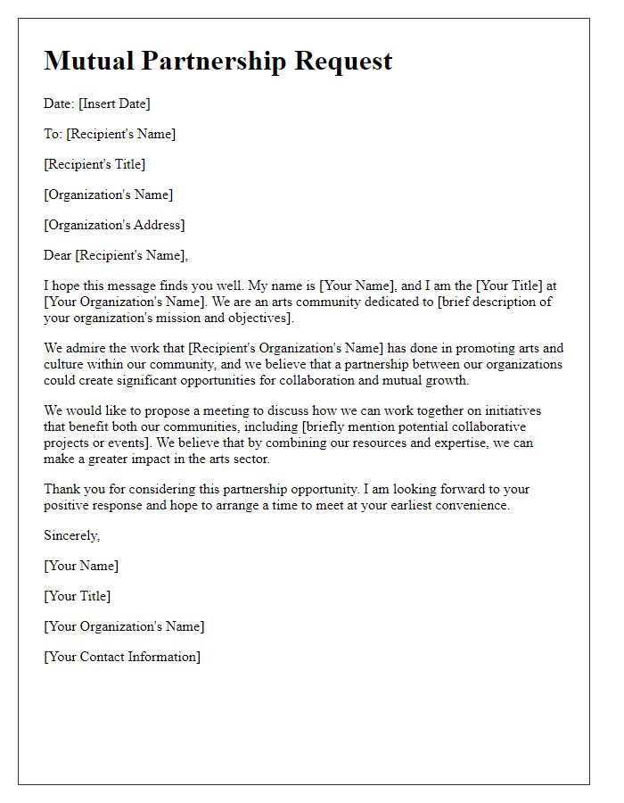 Letter template of mutual partnership request for arts community