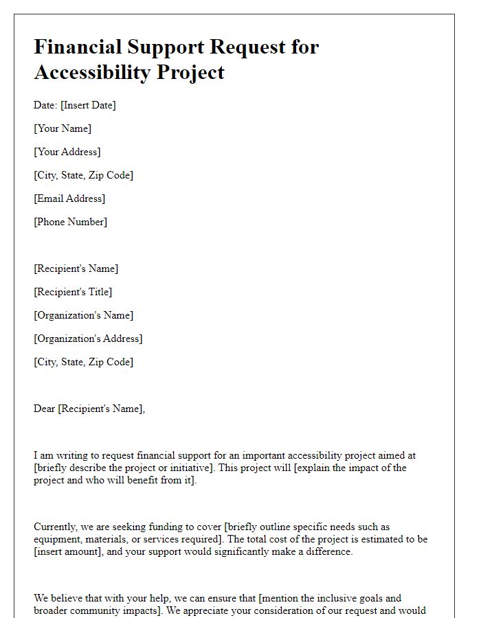 Letter template of financial support request for accessibility projects