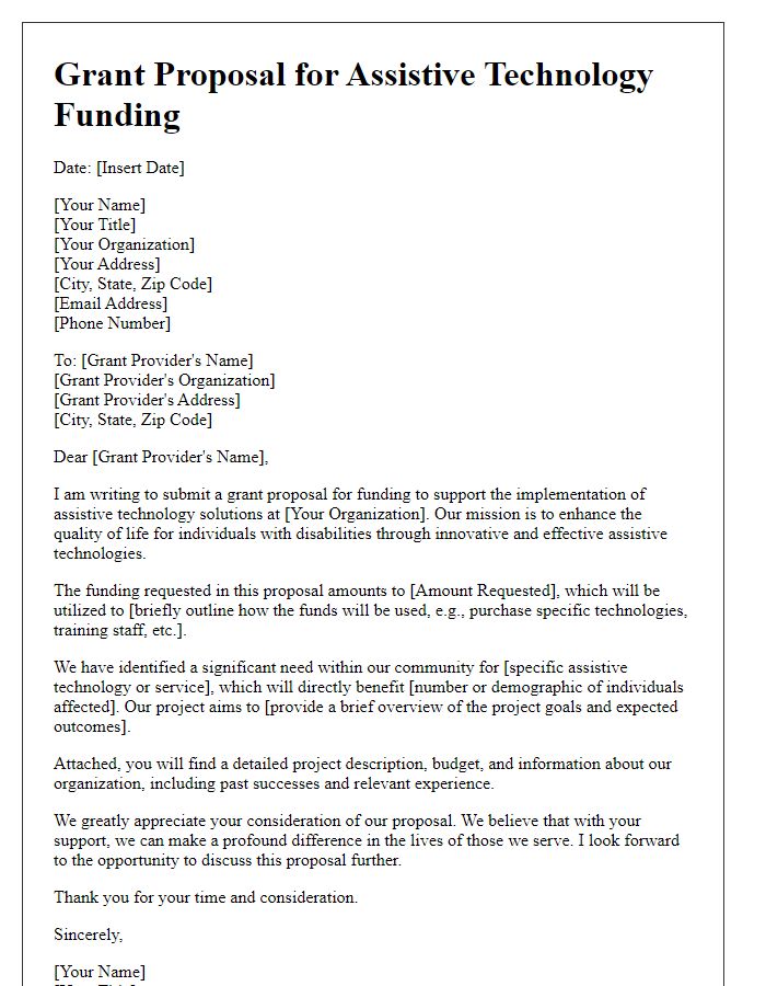 Letter template of grant proposal for assistive technology funding