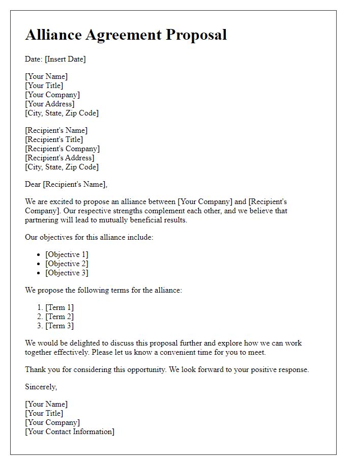 Letter template of alliance agreement proposal