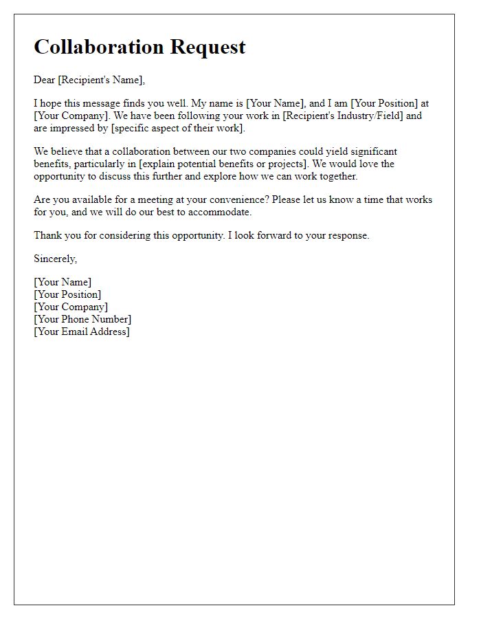 Letter template of business collaboration request