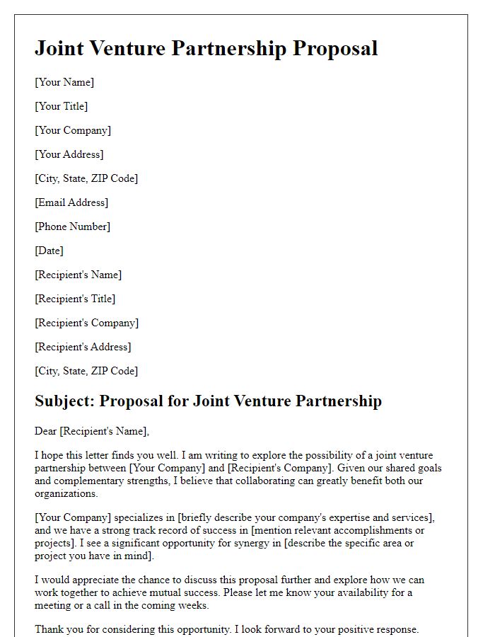 Letter template of joint venture partnership solicitation