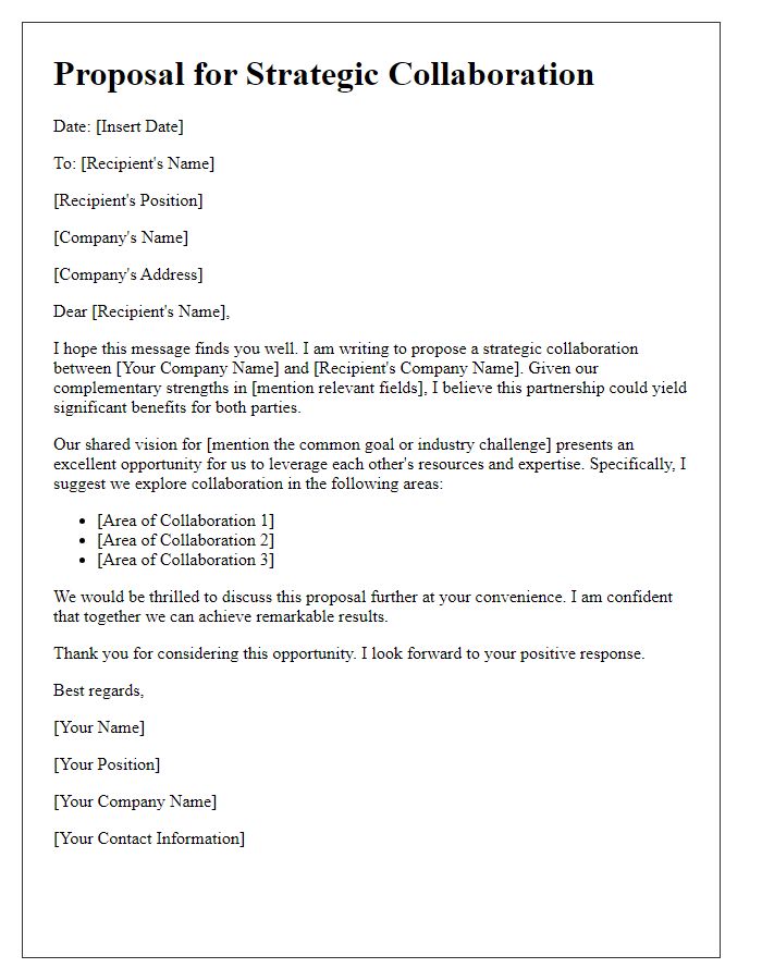 Letter template of strategic collaboration suggestion