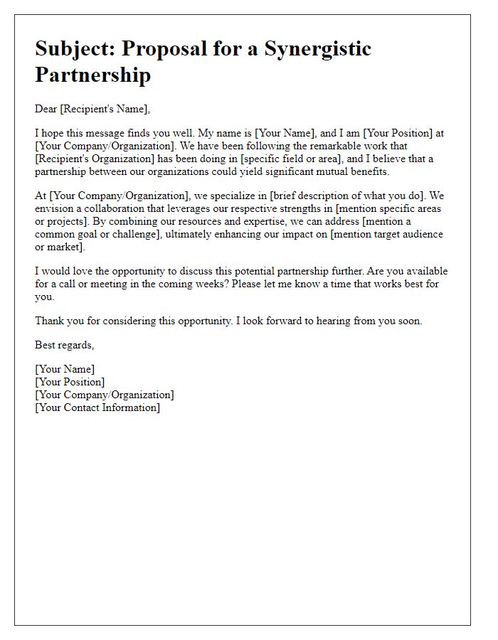 Letter template of synergistic partnership outreach