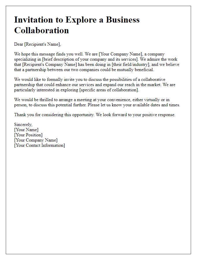 Letter template of invitation for cooperative business collaboration partnership.