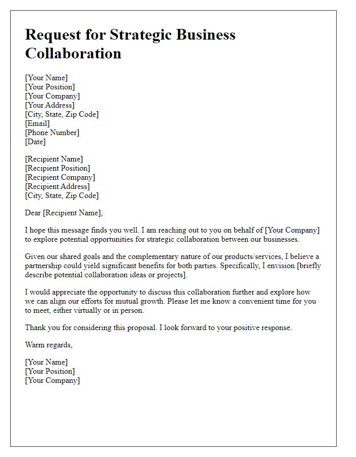 Letter template of request for strategic business collaboration partnership invitation.