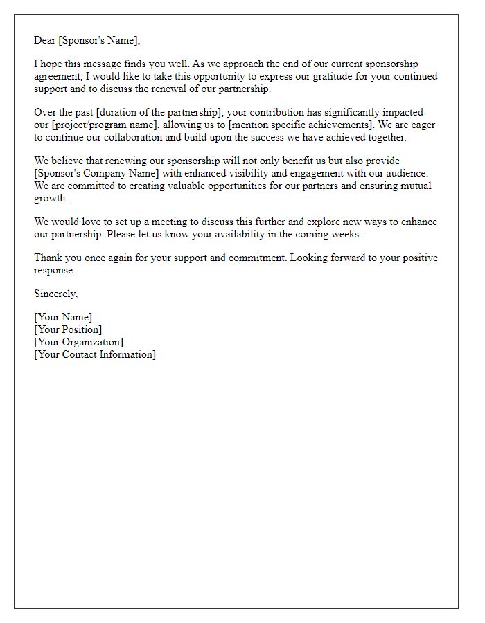 Letter template of partnership renewal request for sponsorship agreements.