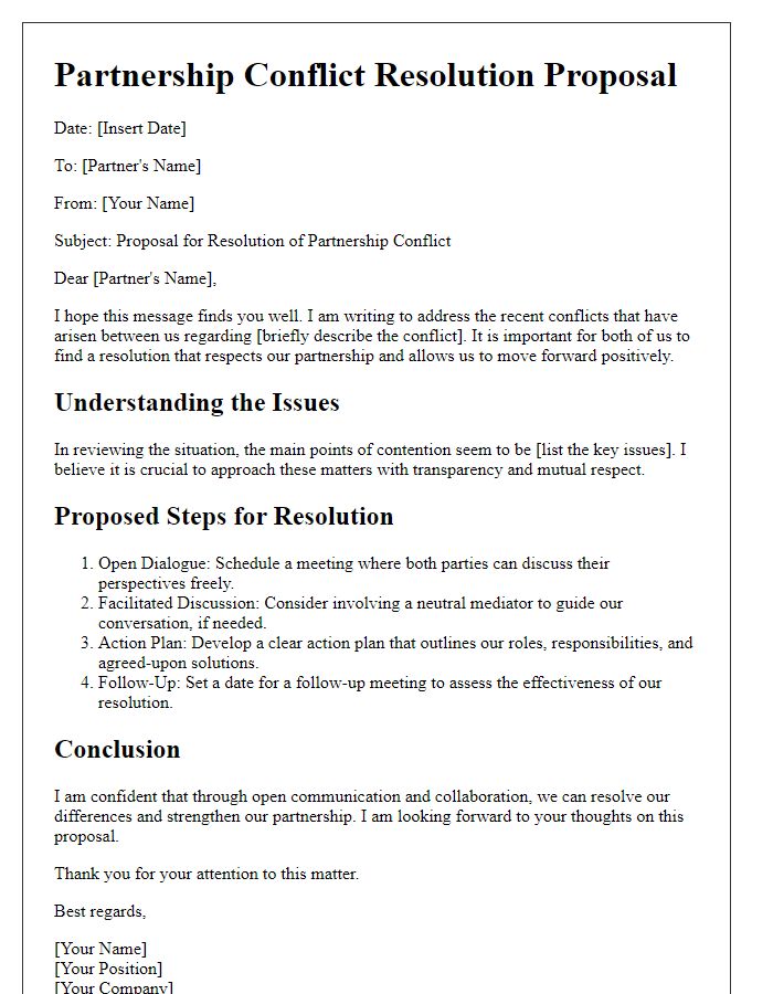 Letter template of partnership conflict resolution proposal