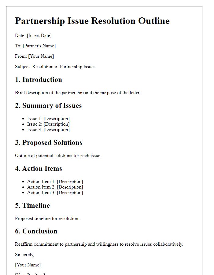 Letter template of partnership issue resolution outline