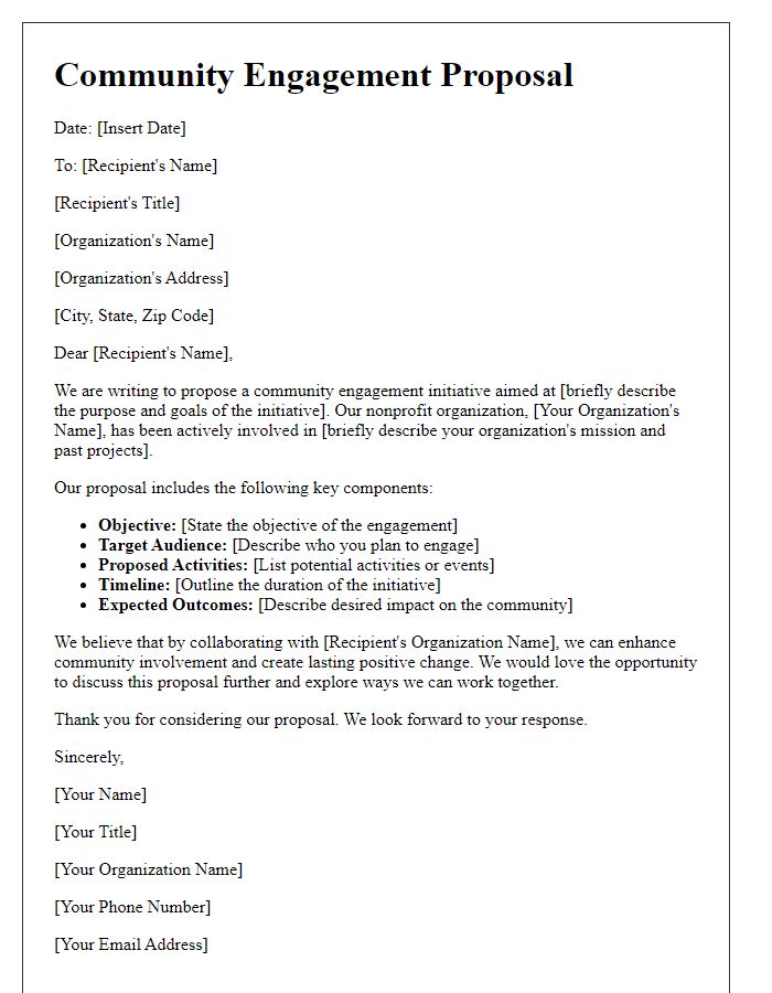 Letter template of nonprofit community engagement proposal