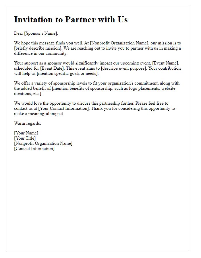 Letter template of nonprofit sponsorship invitation