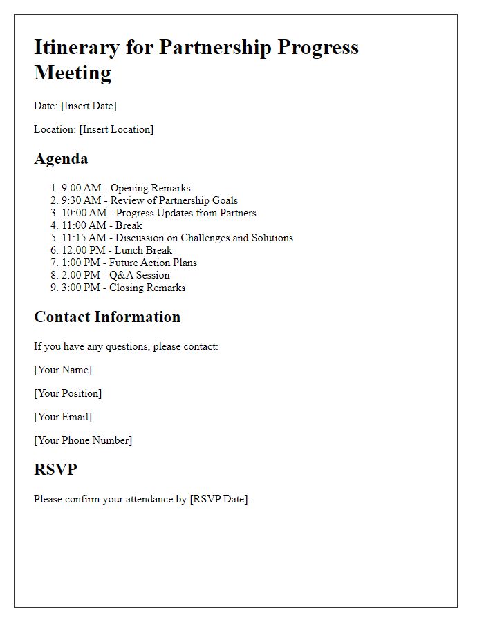 Letter template of itinerary for partnership progress meeting