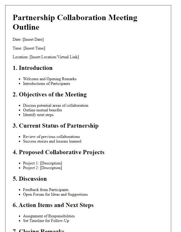 Letter template of outline for partnership collaboration meeting