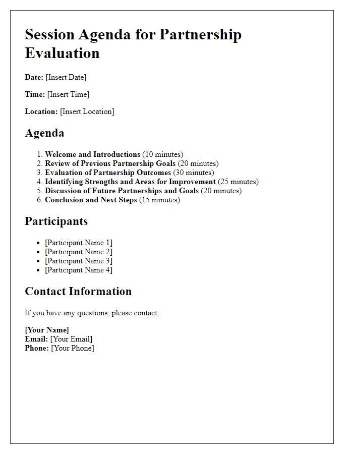 Letter template of session agenda for partnership evaluation