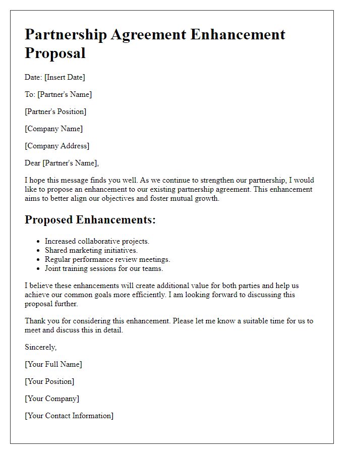 Letter template of partnership agreement enhancement proposal