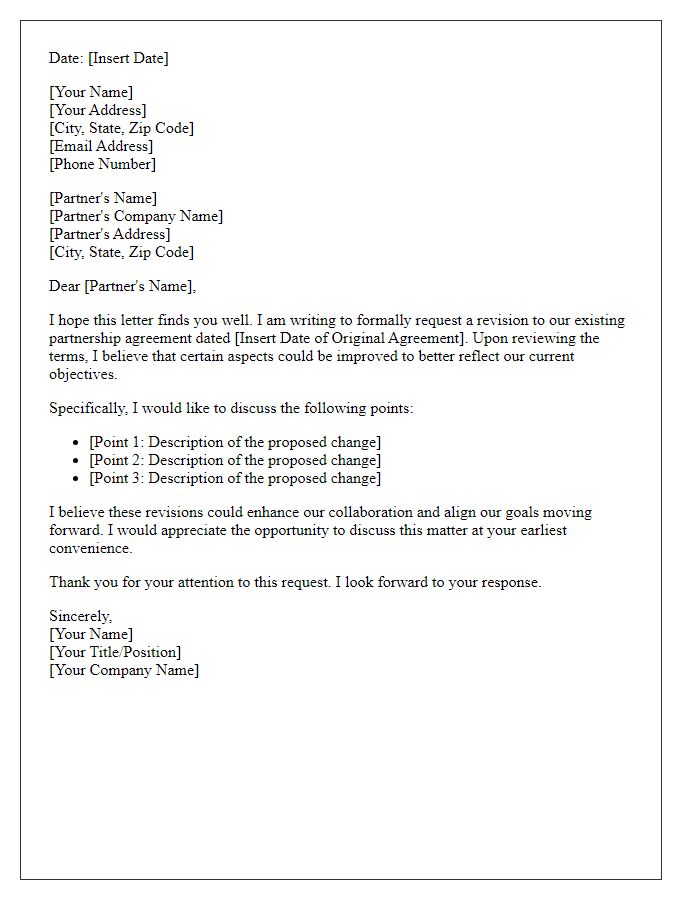 Letter template of partnership agreement revision request