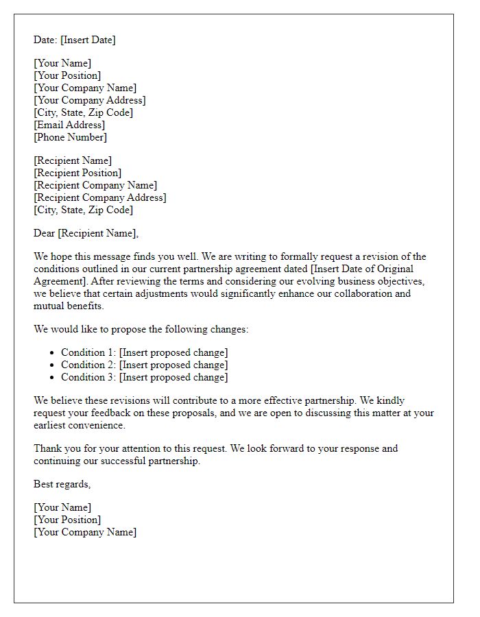 Letter template of partnership conditions revision request