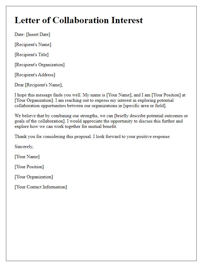 Letter template of collaboration interest