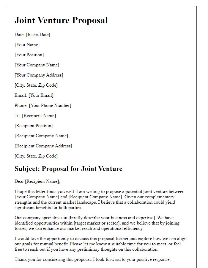 Letter template of joint venture suggestion