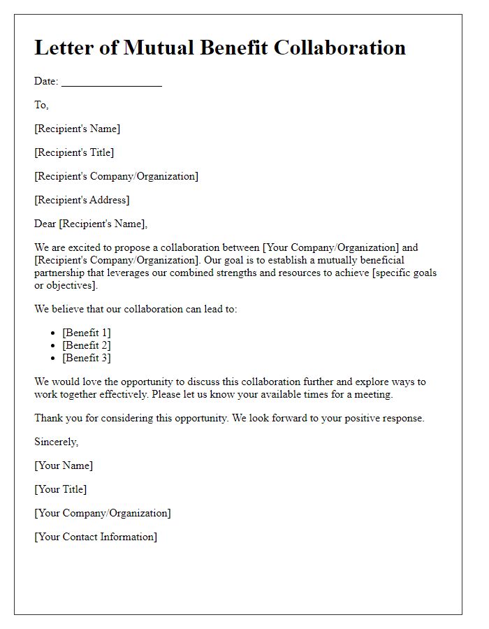 Letter template of mutual benefit collaboration