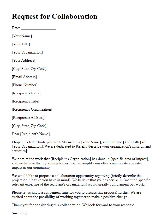 Letter template of collaboration request for charitable organization